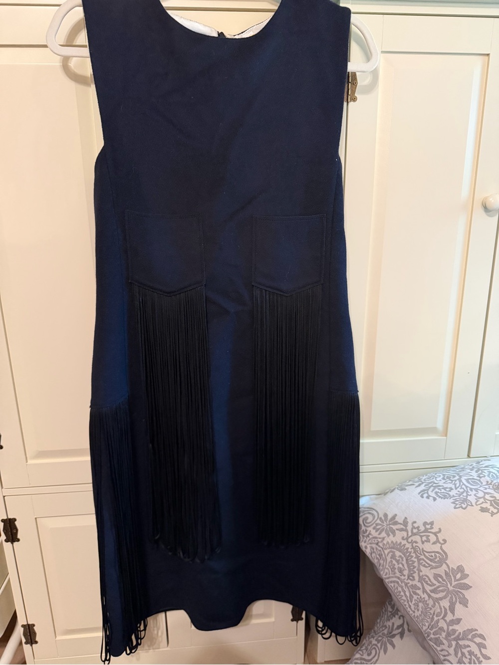 Anthropologie Navy Fringe Shift Dress